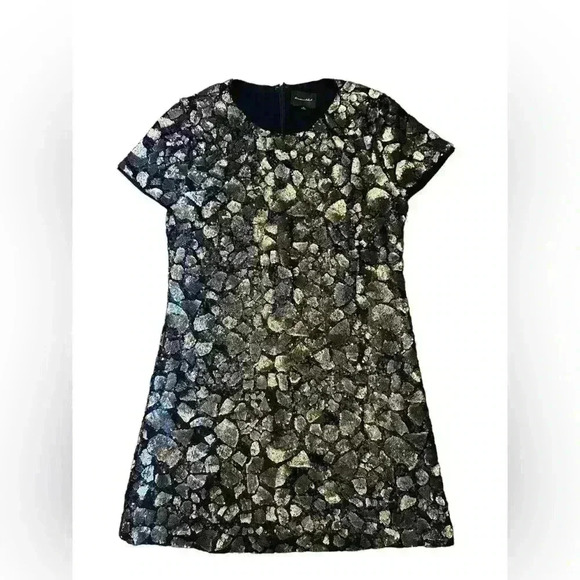 Line And Dot Black And Gold Sequin Mini Dress Size Medium - Picture 4 of 10